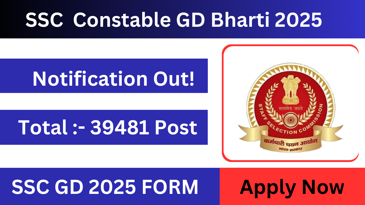 SSC GD Recruitment 2025 Notification Out For 39481 Constable Vacancy Apply Online Upcoming Government job for Female 2024