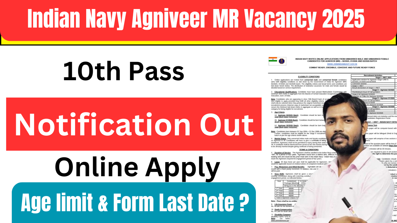 Indian Navy Agniveer MR Vacancy 2025: 10वीं पास के लिए नौसेना में नौकरी का सुनहरा मौका, ऑनलाइन आवेदन शुरू