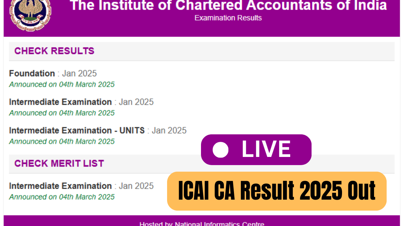 ICAI CA Result 2025 Live: CA Inter, Foundation January Results Today @ icai.nic.in