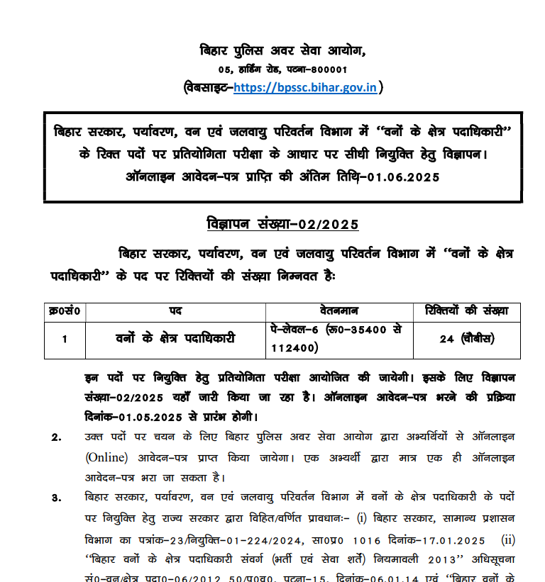 BPSSC Forest Range Officer Notification 2025